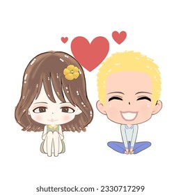 Cute couple on white background. Vector illustration.