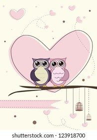 Cute Couple Of Owl Birds Vector