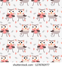 Cute couple owl seamless pattern. Cute animal in Valentine concept.