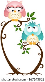 Cute Couple Owls On The Tree 