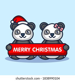 Cute couple panda with Christmas costume and decoration