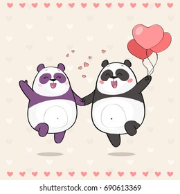 Un lindo par de pandas enamorados. Feliz Día de San Valentín con osos panda.