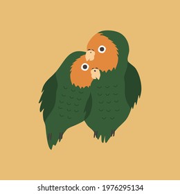 Cute couple of parrots. Tropical birds vector illustration. 