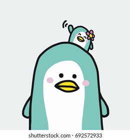 Cute couple penguin cartoon vector illustration  