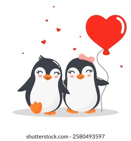 cute couple penguins in love 