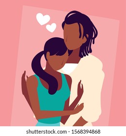 cute couple of people in love, man and woman embracing each other affectionately vector illustration design