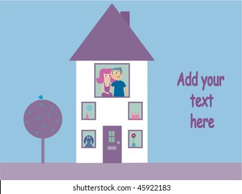 Cute couple and pets in their home