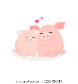 Cute couple pig hugging embracing happily, Dating relationship concept, Cartoon vector illustration.