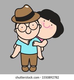 Cute Couple Piggyback Ride Concept Card Character illustration