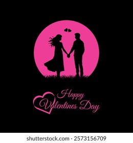 Cute couple in a pink circular design celebrating valentine's day 2025.