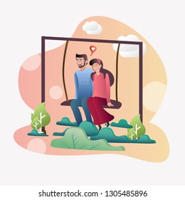 Cute Couple play Swing Gradient Illustration