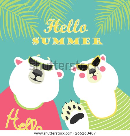 Cute couple of polar bears. Hello summer.Vector illustration