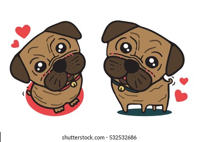 Cute couple of pug dog vector. Sweet and romantic mood.