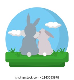 cute couple rabbit animal in the landscape