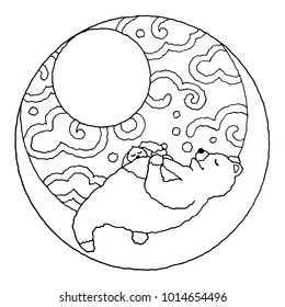 cute couple rabbit and bear sleeping on the moon, vector illustration design hand drawn