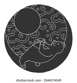 cute couple rabbit and bear sleeping on the moon, vector illustration design hand drawn