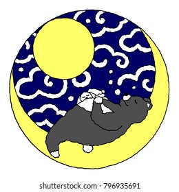cute couple rabbit and bear sleeping on the moon, vector illustration design hand drawn