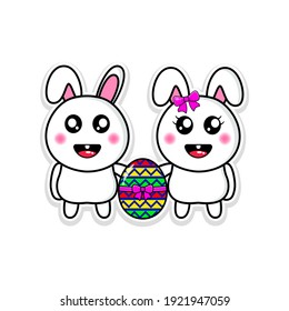 cute couple rabbit with easter eggs design vector