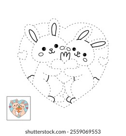 A cute couple of rabbit hugging feeling in love illustration vector. Valentine Day greeting cute elements for card, poster, invitation. Couple hug coloring page for valentine day theme printable.