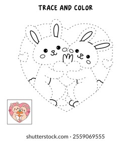 A cute couple of rabbit hugging feeling in love illustration vector. Valentine Day greeting cute elements for card, poster, invitation. Couple hug coloring page for valentine day theme printable.