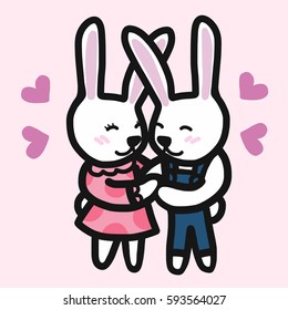 Cute couple rabbits cartoon vector illustration