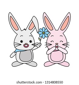 cute couple rabbits with flower