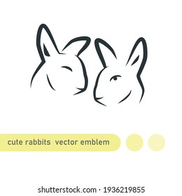 Cute couple of rabbits together. Vector emblem.