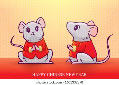 Cute Couple Rats,Happy Chinese Newyear,Vector Illustration