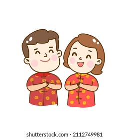 Cute couple in red dress  vector.