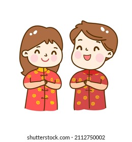 Cute couple in red dress  vector.