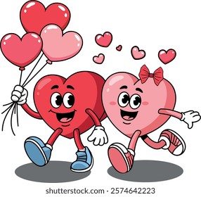 Cute couple of red floral balloons heart smile shape vector art illustration for happy valentine day design