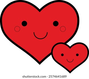 Cute couple of red heart smile shape vector art illustration for valentine day design