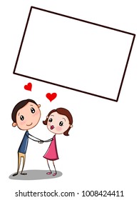cute couple and romantic hearts illustration  and text 