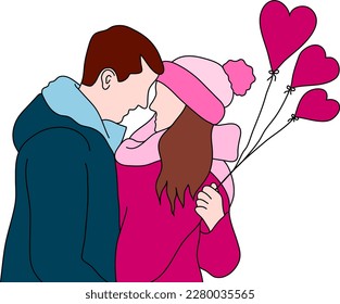 Cute couple romantic illustration with women holding balloons