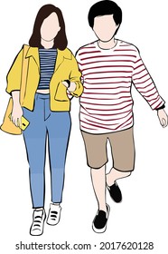 Una pareja linda. Relación romántica. Ilustración de dibujos animados aislados de parejas lesbianas para diseño gráfico web y animación