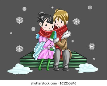 Una pareja que comparte su calidez a manos en una romántica noche de invierno, creada por vector