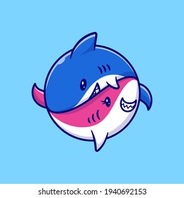 Cute Couple Shark Cartoon Vector Icon Illustration. Animal Nature Icon Concept Isolated Premium Vector. Flat Cartoon Style