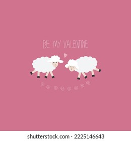 Cute couple sheep cartoon vector illustration isolated background for valentine’s card, wallpaper, print art, t-shirts.