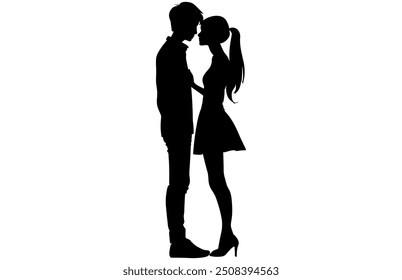 Cute Couple Silhouette in different poses loving each other, Adorable Romantic Moment Vector Illustration.