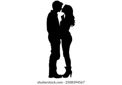 Cute Couple Silhouette in different poses loving each other, Adorable Romantic Moment Vector Illustration.