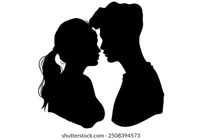 Cute Couple Silhouette in different poses loving each other, Adorable Romantic Moment Vector Illustration.