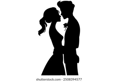 Cute Couple Silhouette in different poses loving each other, Adorable Romantic Moment Vector Illustration.