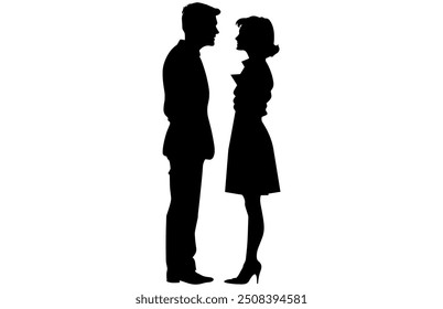 Cute Couple Silhouette in different poses loving each other, Adorable Romantic Moment Vector Illustration.