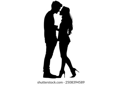 Linda silueta de pareja en diferentes poses amándose, adorable Ilustración vectorial de momento romántico.