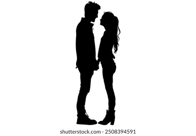 Cute Couple Silhouette in different poses loving each other, Adorable Romantic Moment Vector Illustration.