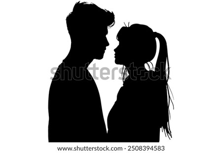 Cute Couple Silhouette in different poses loving each other, Adorable Romantic Moment Vector Illustration.