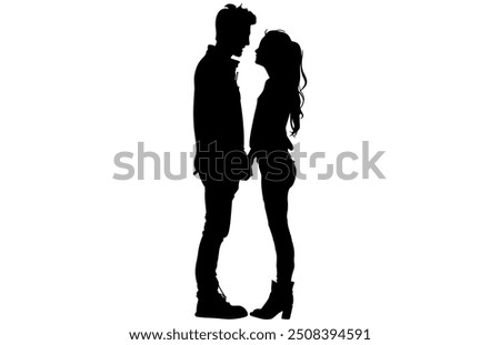 Cute Couple Silhouette in different poses loving each other, Adorable Romantic Moment Vector Illustration.