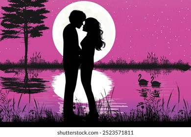 Cute Couple Silhouette landscape design