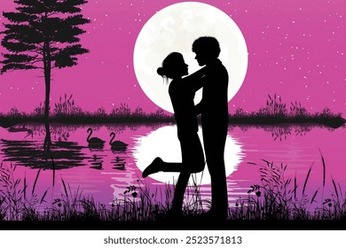 Cute Couple Silhouette landscape design