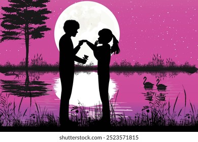 Cute Couple Silhouette landscape design